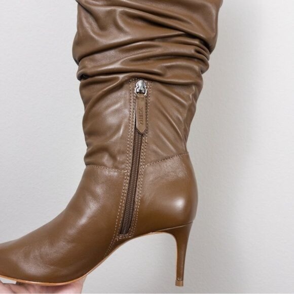 NEW Schutz Ashlee Up Knee High Leather Boot 5 Soft Nappa Bear Heel Slouchy - Picture 5 of 10